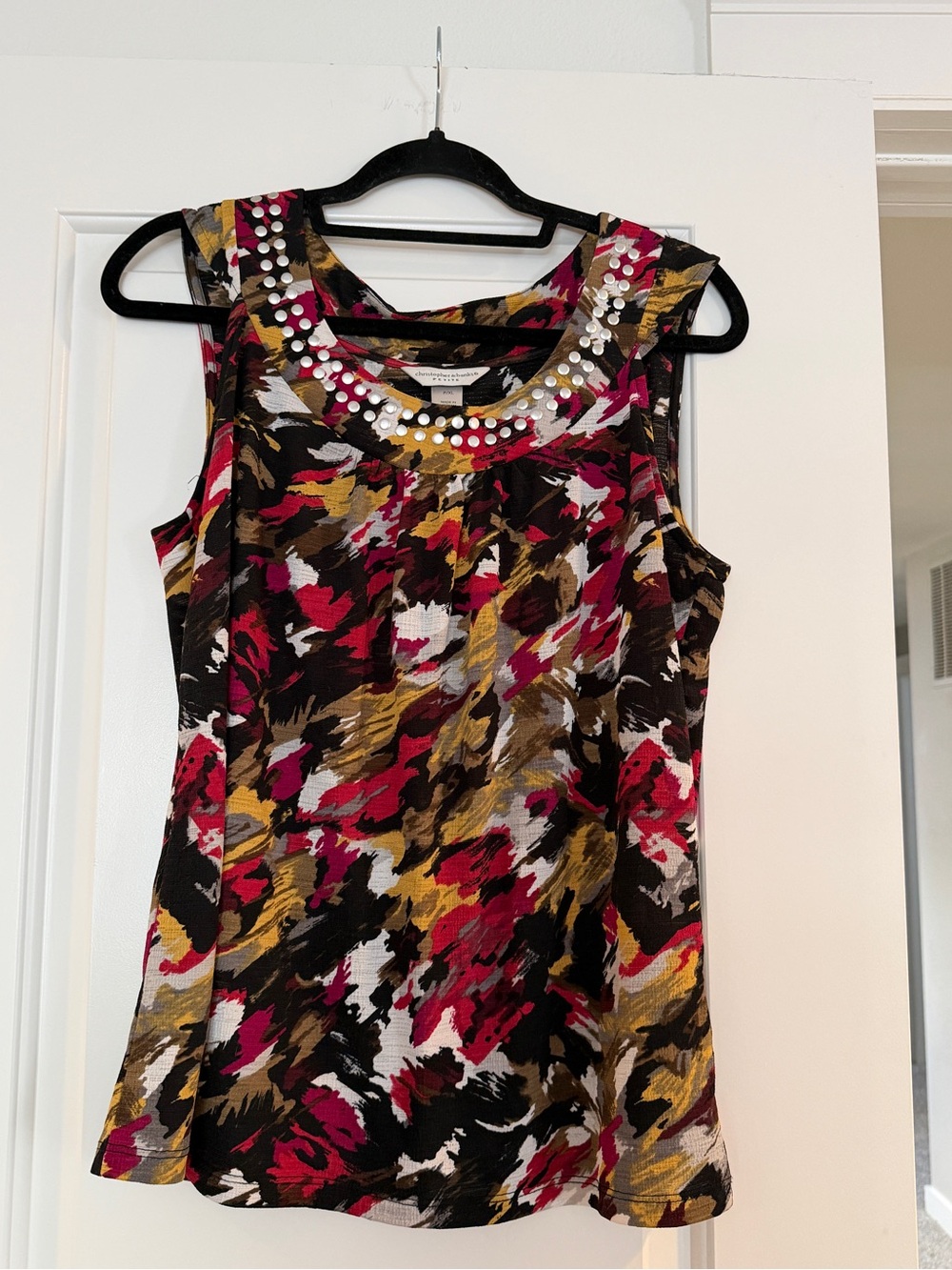 Sleeveless Embellished Multicolor Print Top